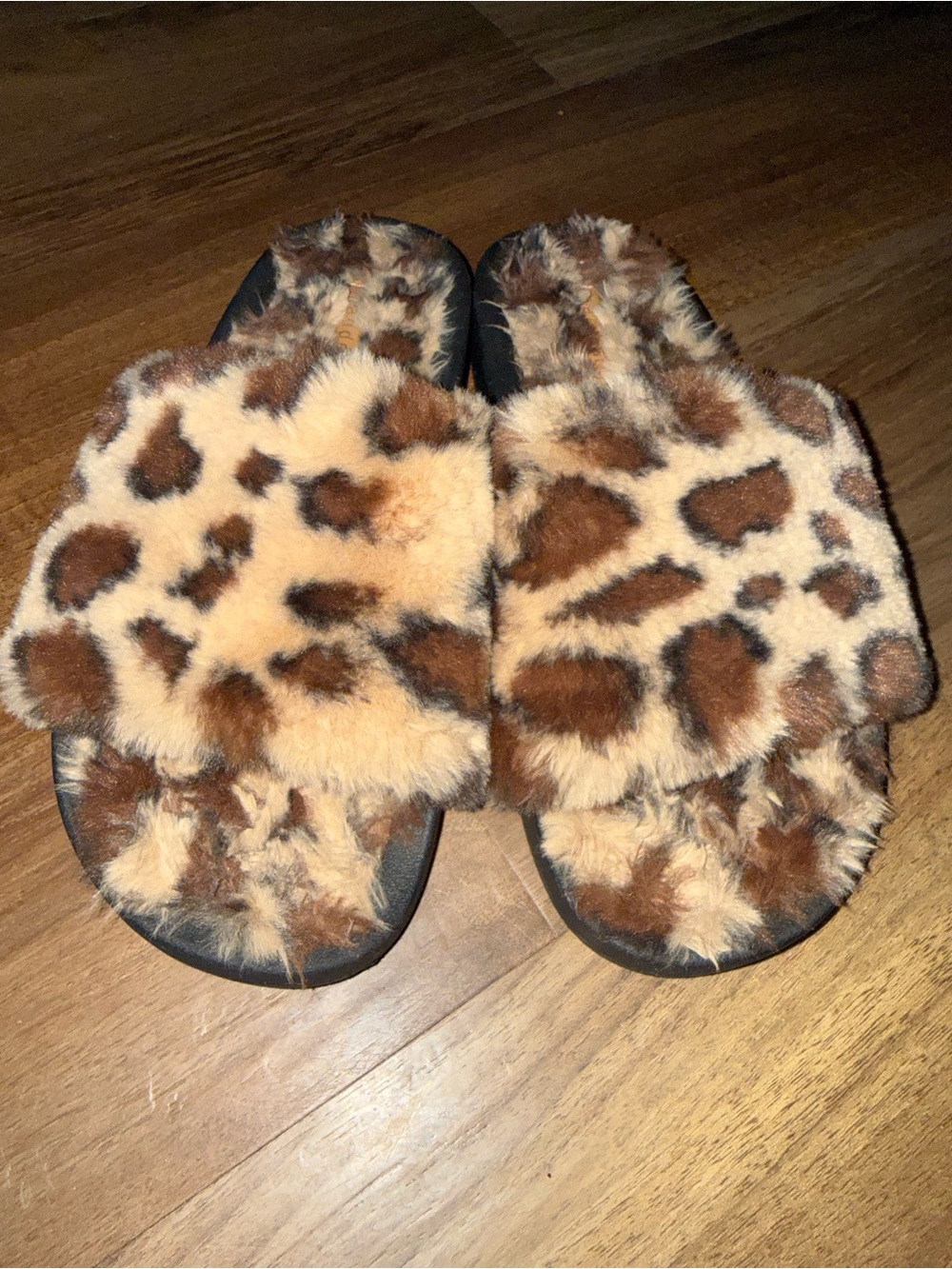 Steve Madden Leopard Print Faux Fur Slide Sandals - Brown Tan Black - Picture 6 of 10
